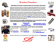 Directions Promotions' site provides an online catalog of specialty advertising items and contact information for the staff.